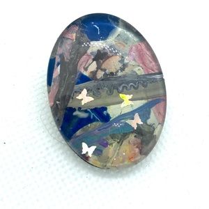 Oval Brooch pin hand painted glass dome handcrafted